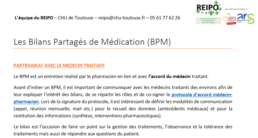 fiche mémo bilan de médication