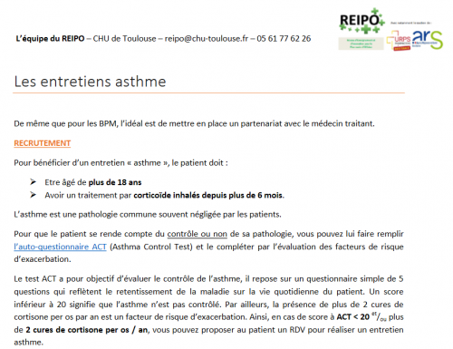 fiche mémo entretien asthme à l'officine